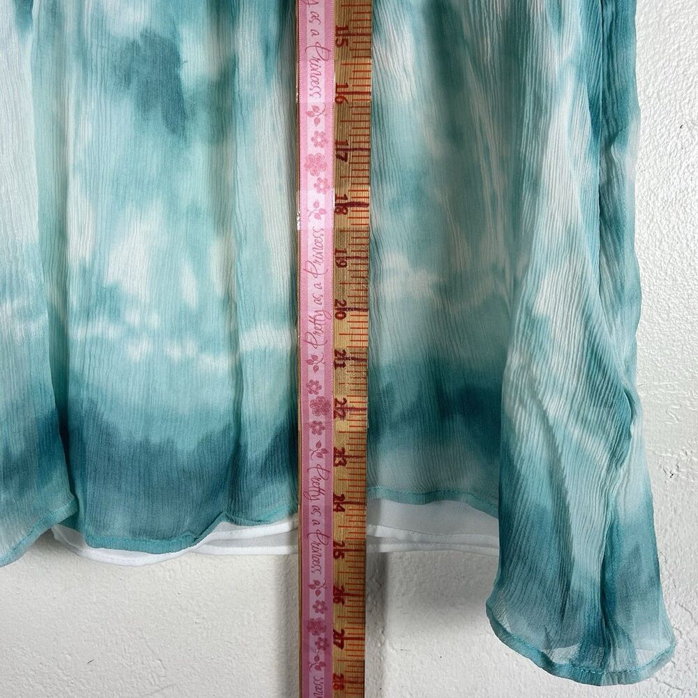 AK Anne Klein Blue White Tie-Dye Chiffon Pleated V-Neck Sleeveless Tank Top - Picture 9 of 15
